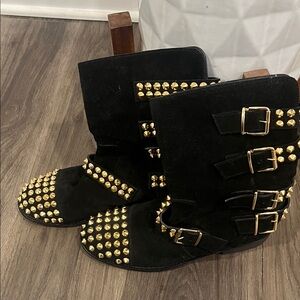 Giuseppe Zanotti Black and Gold Studded Ankle Boots